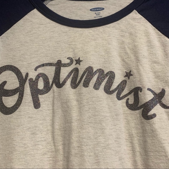 Old Navy Girls Plus Size Long Sleeve Navy and Cream Optimist Tshirt - Picture 2 of 4